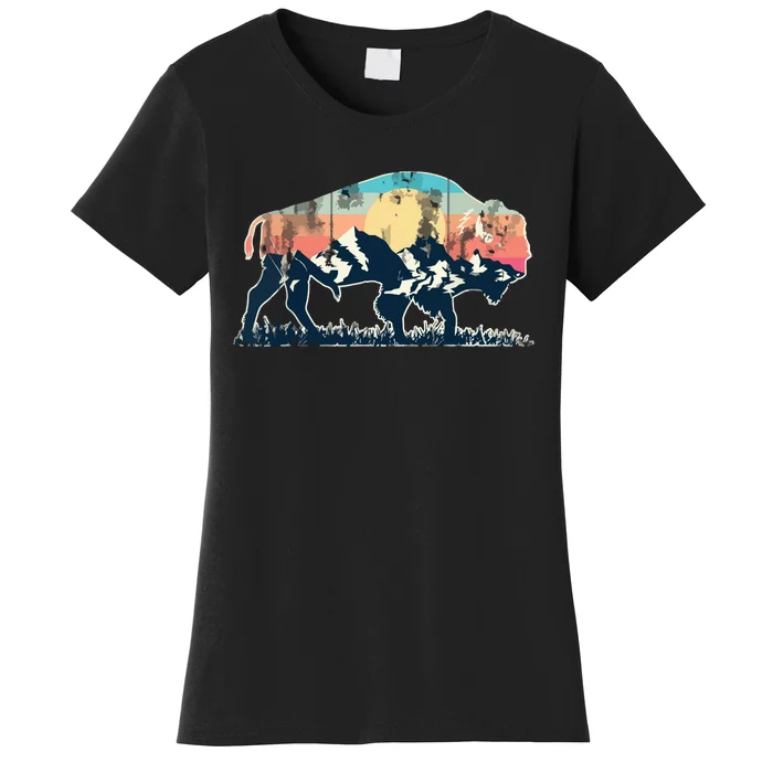 Sunset Landscape Buffalo Gift Women's T-Shirt