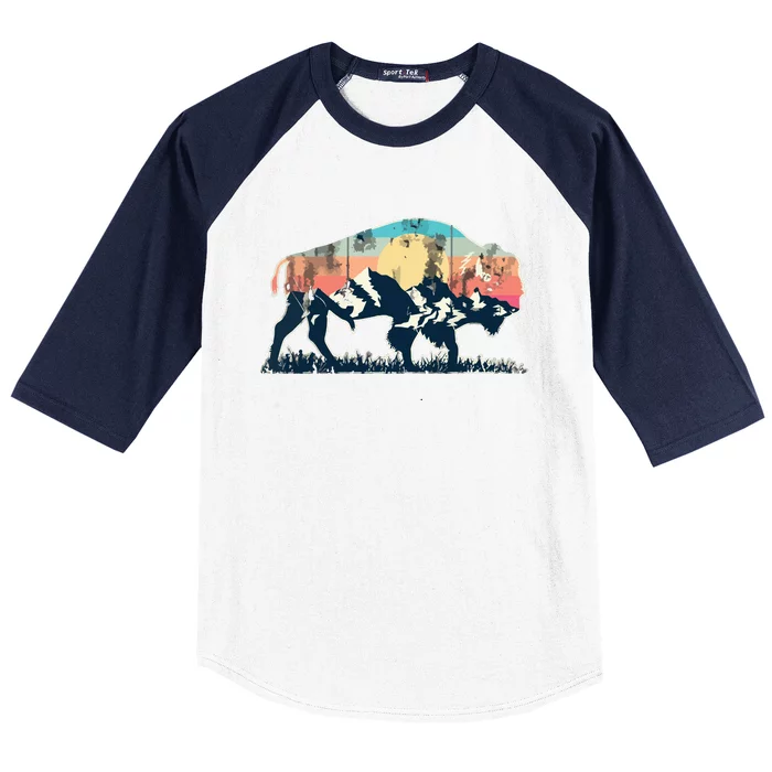 Sunset Landscape Buffalo Gift Baseball Sleeve Shirt