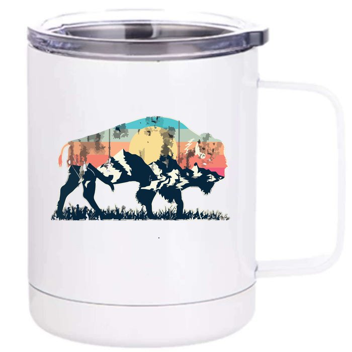 Sunset Landscape Buffalo Gift Front & Back 12oz Stainless Steel Tumbler Cup