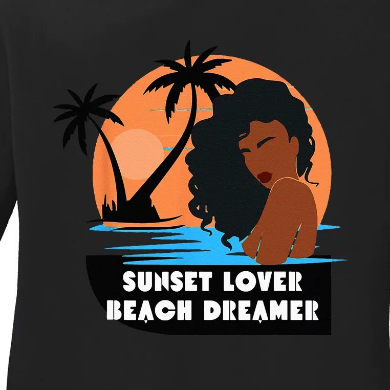 Sunset Lover Beach Dreamer Melanin Cute Ladies Long Sleeve Shirt