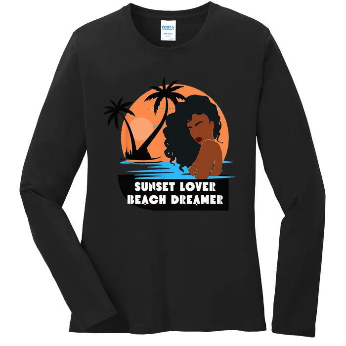 Sunset Lover Beach Dreamer Melanin Cute Ladies Long Sleeve Shirt