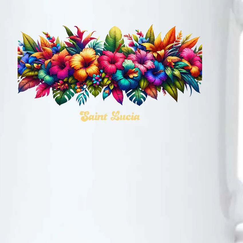 Saint Lucia Band Of Tropical Flowers Black Color Changing Mug