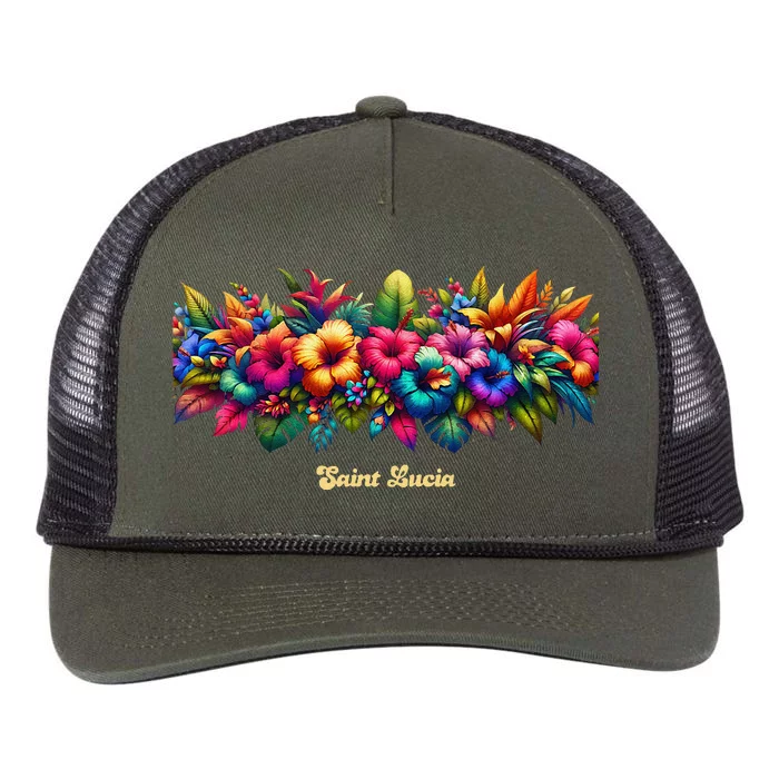 Saint Lucia Band Of Tropical Flowers Retro Rope Trucker Hat Cap