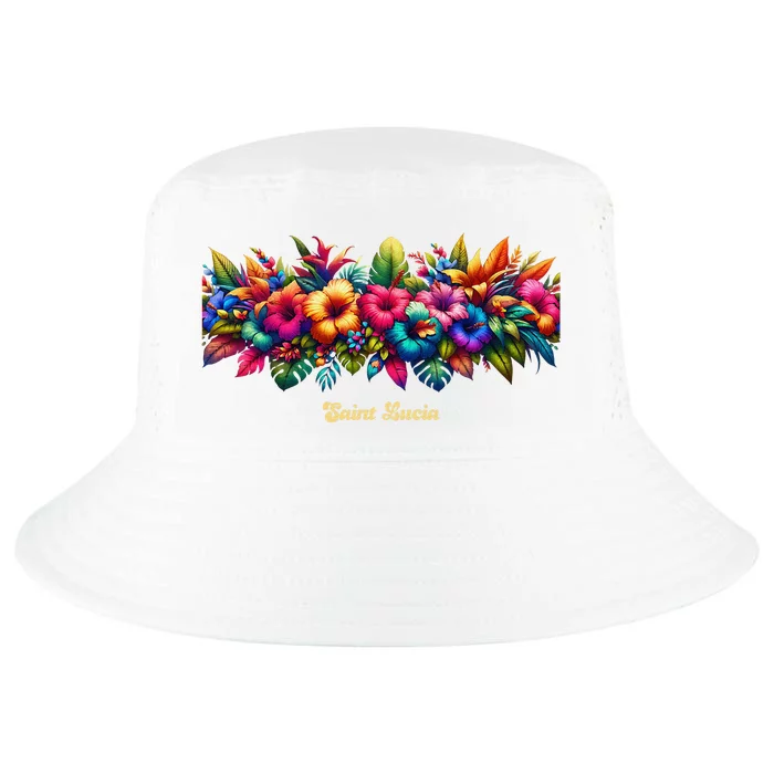 Saint Lucia Band Of Tropical Flowers Cool Comfort Performance Bucket Hat