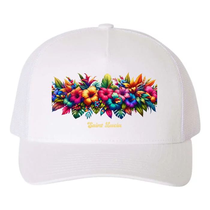 Saint Lucia Band Of Tropical Flowers Yupoong Adult 5-Panel Trucker Hat