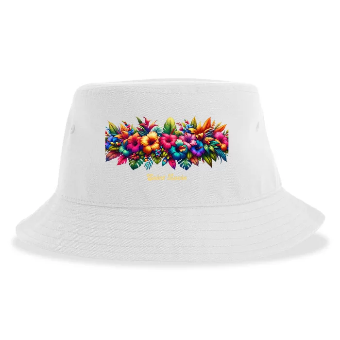 Saint Lucia Band Of Tropical Flowers Sustainable Bucket Hat