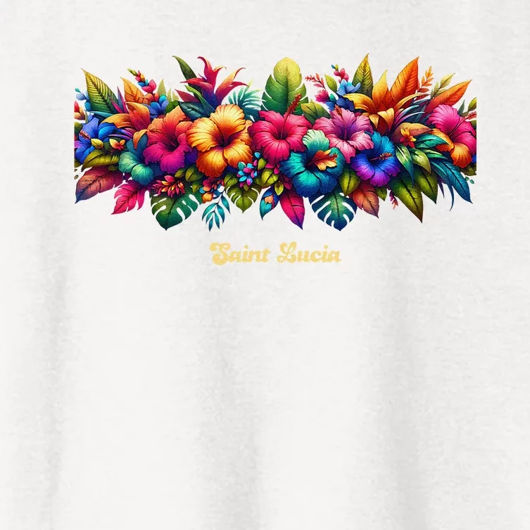 Saint Lucia Band Of Tropical Flowers Women's Crop Top Tee