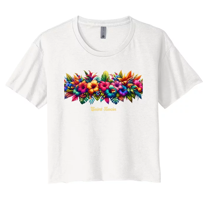 Saint Lucia Band Of Tropical Flowers Women's Crop Top Tee