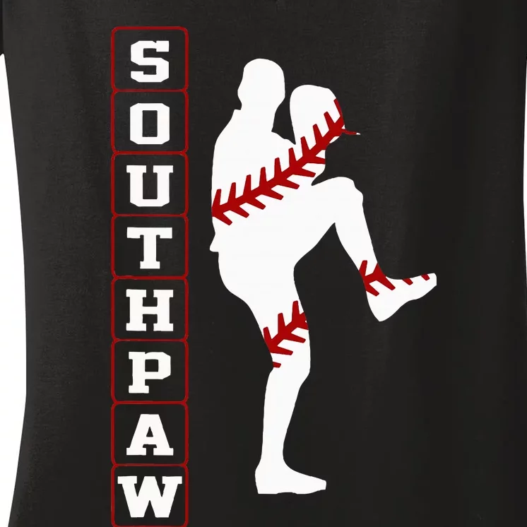 Southpaw Lefty Baseball Left Handed Funny Pitcher Player Fan Women's V-Neck T-Shirt