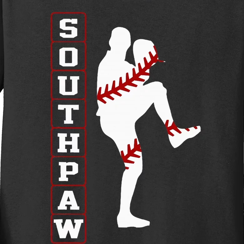 Southpaw Lefty Baseball Left Handed Funny Pitcher Player Fan Kids Long Sleeve Shirt