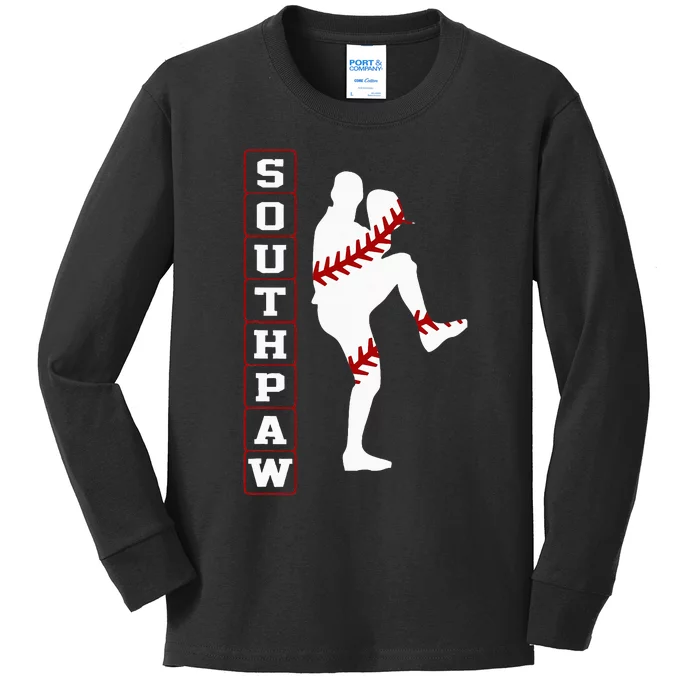 Southpaw Lefty Baseball Left Handed Funny Pitcher Player Fan Kids Long Sleeve Shirt