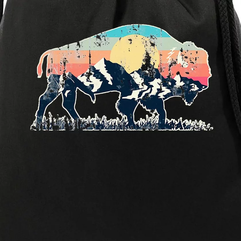 Sunset Landscape Buffalo Drawstring Bag