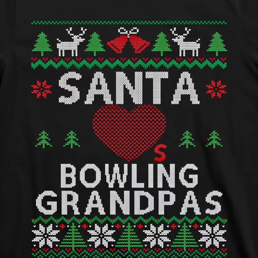 Santa Loves Bowling Grandpas Funny Ugly Christmas Gift T-Shirt