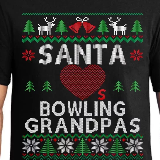 Santa Loves Bowling Grandpas Funny Ugly Christmas Gift Pajama Set