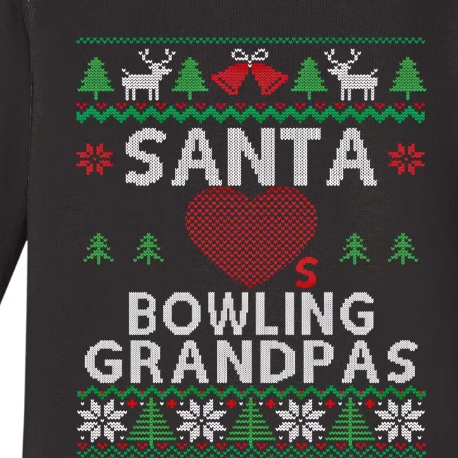 Santa Loves Bowling Grandpas Funny Ugly Christmas Gift Baby Long Sleeve Bodysuit