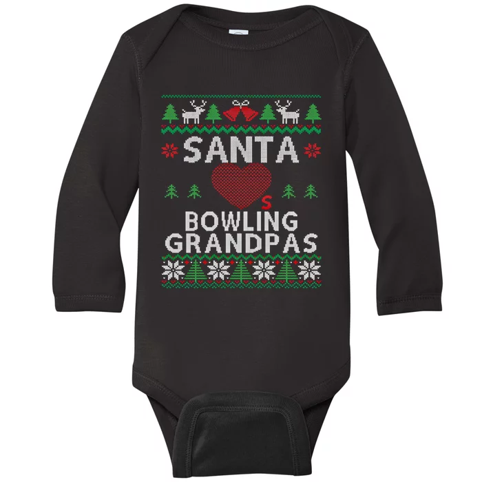 Santa Loves Bowling Grandpas Funny Ugly Christmas Gift Baby Long Sleeve Bodysuit