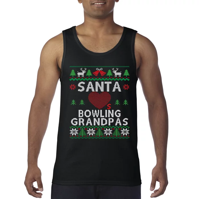 Santa Loves Bowling Grandpas Funny Ugly Christmas Gift Tank Top