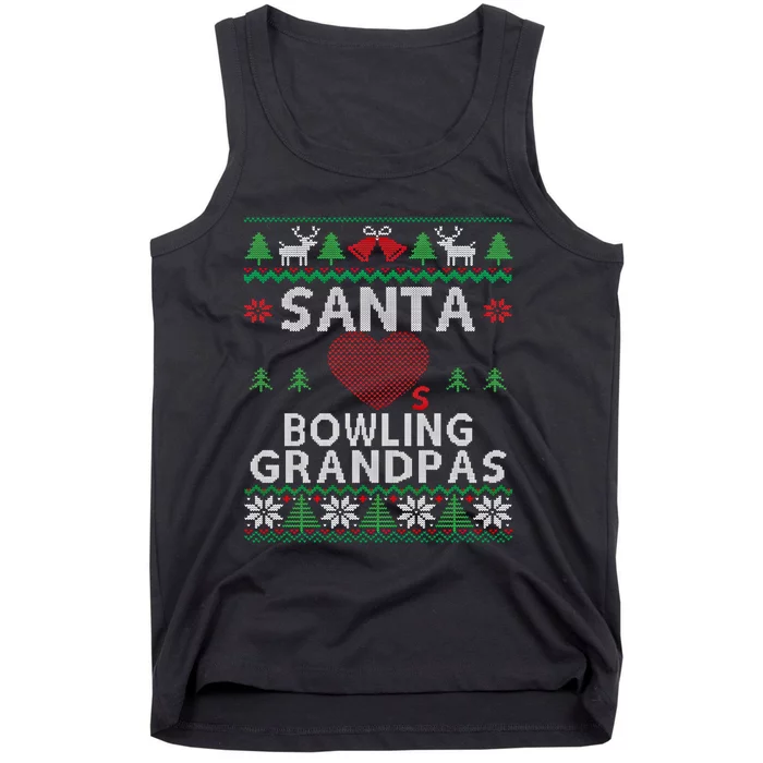 Santa Loves Bowling Grandpas Funny Ugly Christmas Gift Tank Top