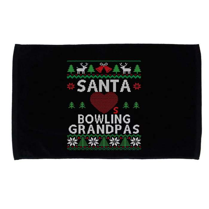 Santa Loves Bowling Grandpas Funny Ugly Christmas Gift Microfiber Hand Towel