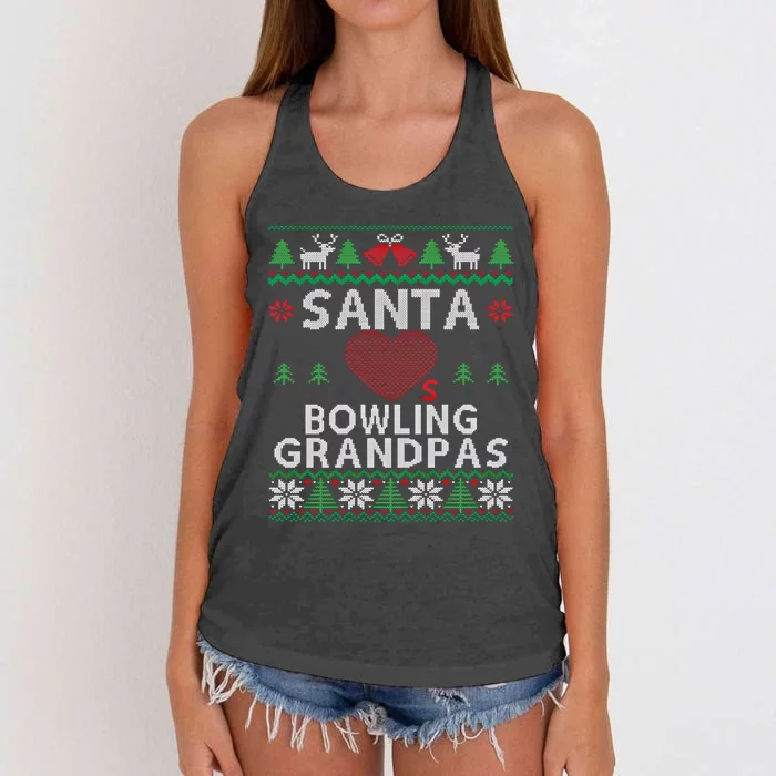 Santa Loves Bowling Grandpas Funny Ugly Christmas Gift Women's Knotted Racerback Tank