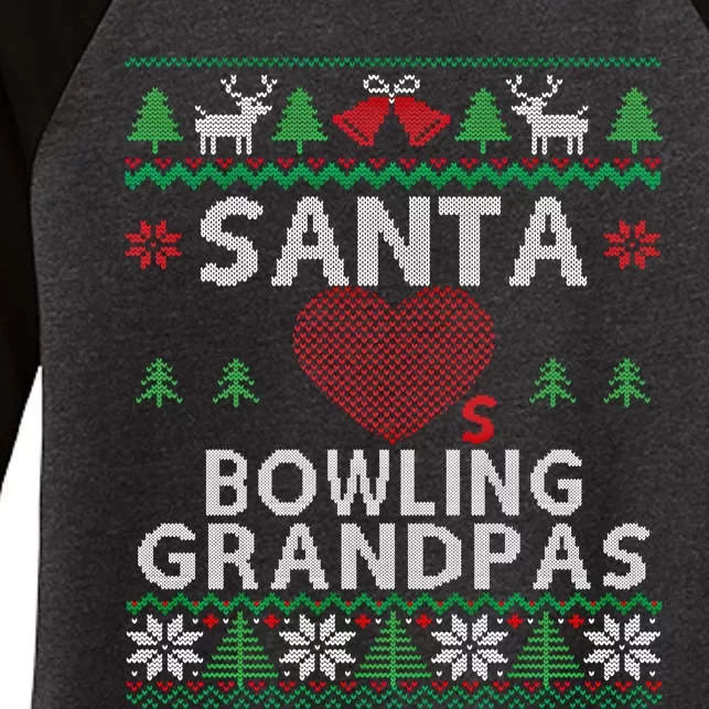 Santa Loves Bowling Grandpas Funny Ugly Christmas Gift Women's Tri-Blend 3/4-Sleeve Raglan Shirt