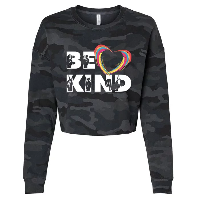 Sign Language Be Kind Graphic Asl Deaf Love Gift Cropped Pullover Crew