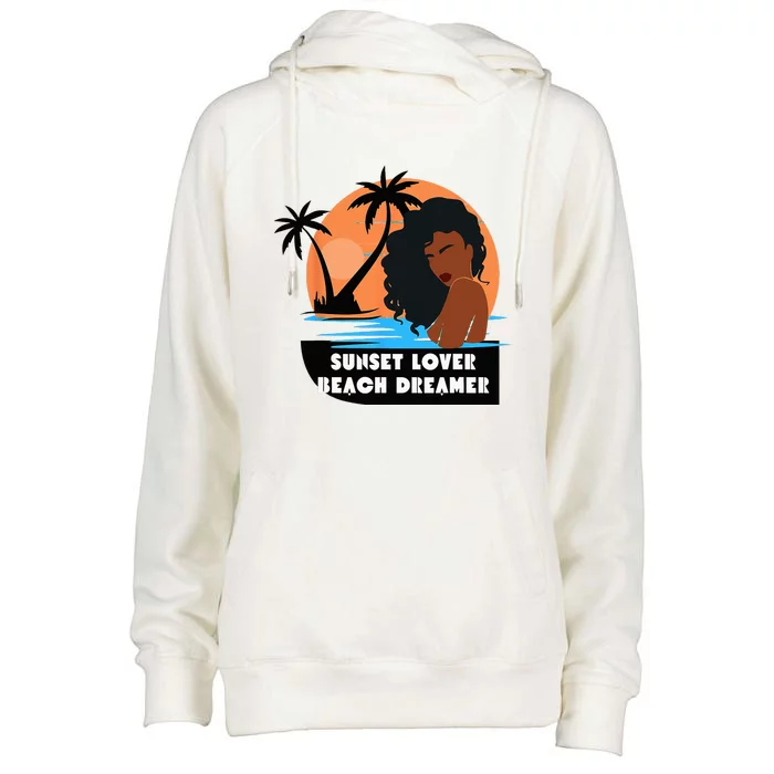 Sunset Lover Beach Dreamer Melanin Cute Womens Funnel Neck Pullover Hood