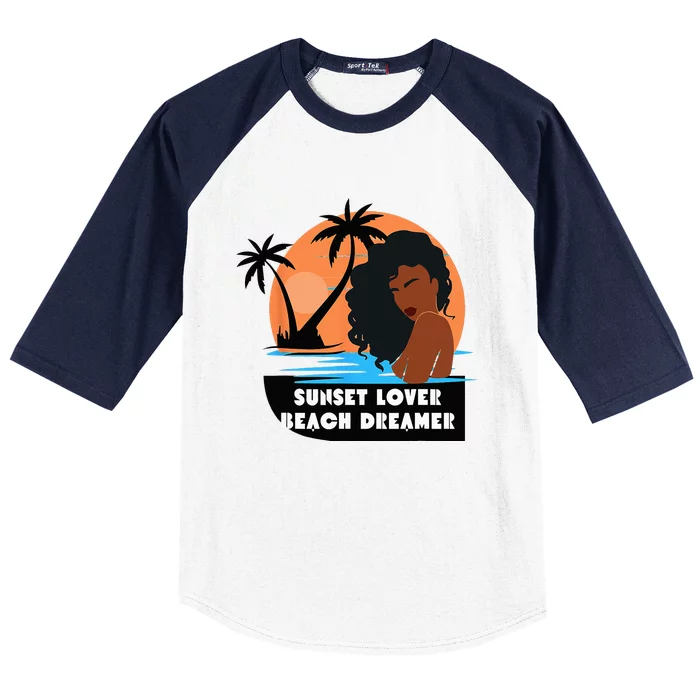 Sunset Lover Beach Dreamer Melanin Cute Baseball Sleeve Shirt