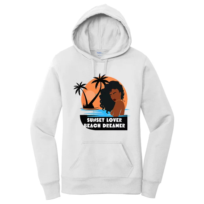 Sunset Lover Beach Dreamer Melanin Cute Women's Pullover Hoodie