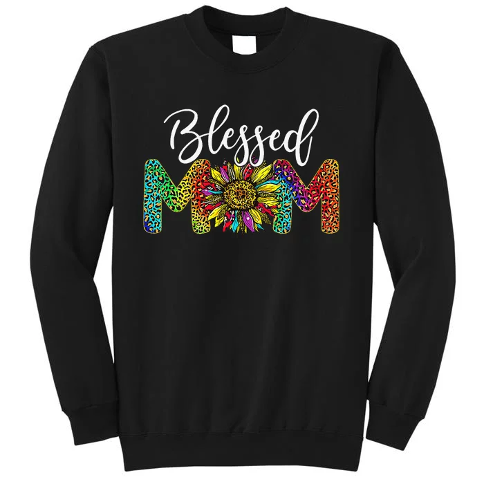 Sunflower Leopard Blessed Mom Life gift Mother's Day Tall Sweatshirt