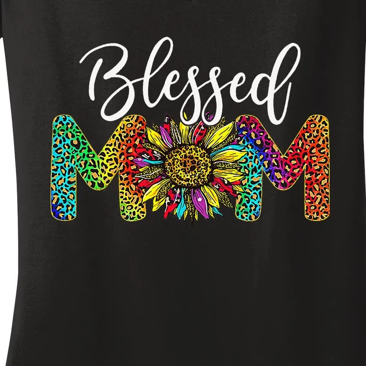 Sunflower Leopard Blessed Mom Life gift Mother's Day Women's V-Neck T-Shirt