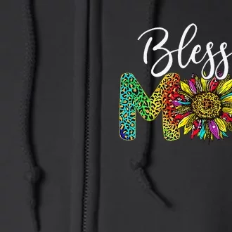 Sunflower Leopard Blessed Mom Life gift Mother's Day Full Zip Hoodie