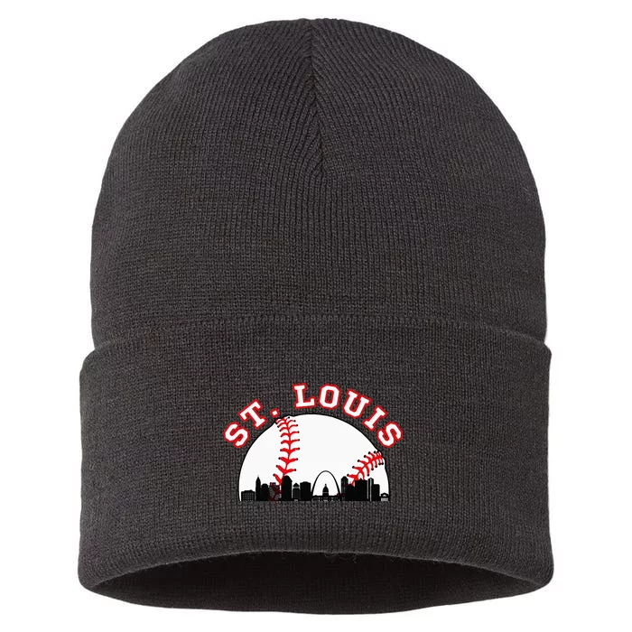 St. Louis Baseball St. Louis Mo Cityscape Stl Skyline Sustainable Knit Beanie