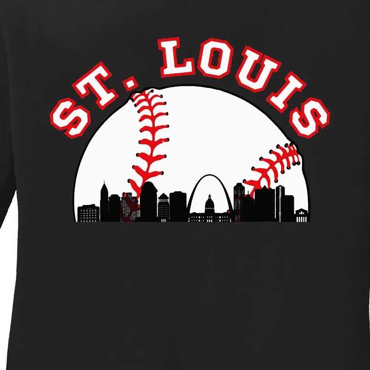 St. Louis Baseball St. Louis Mo Cityscape Stl Skyline Ladies Long Sleeve Shirt