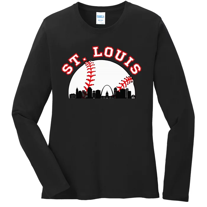 St. Louis Baseball St. Louis Mo Cityscape Stl Skyline Ladies Long Sleeve Shirt