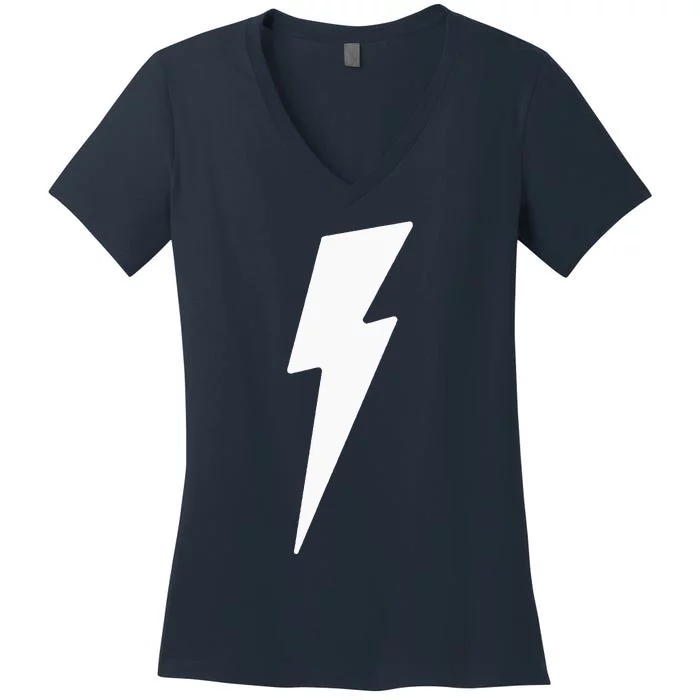 Simple Lightning Bolt In White Thunder Bolt Graphic Women's V-Neck T-Shirt