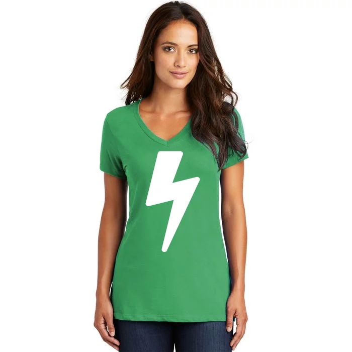 Simple Lightning Bolt In White Thunder Bolt Graphic Women's V-Neck T-Shirt