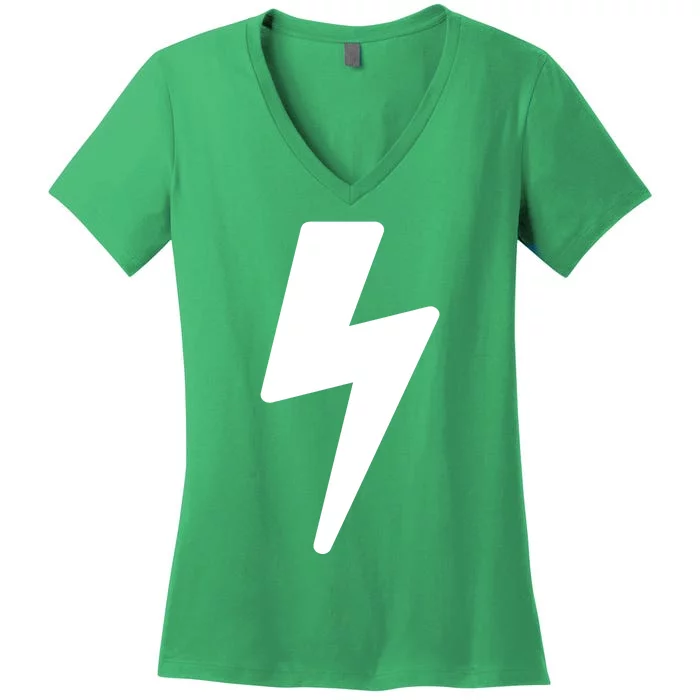 Simple Lightning Bolt In White Thunder Bolt Graphic Women's V-Neck T-Shirt