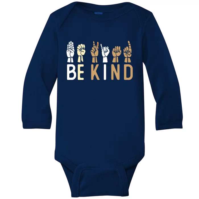 Sign Language Be Kind ASL Kindness Hand Talking Finger Signs Baby Long Sleeve Bodysuit