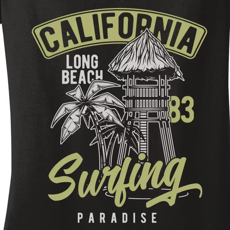 Surfing Long Beach California Women's V-Neck T-Shirt