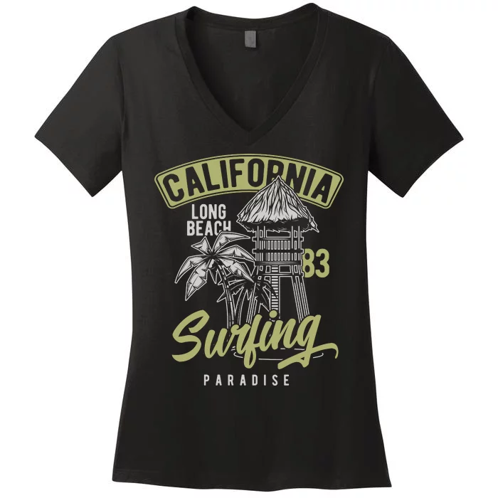 Surfing Long Beach California Women's V-Neck T-Shirt