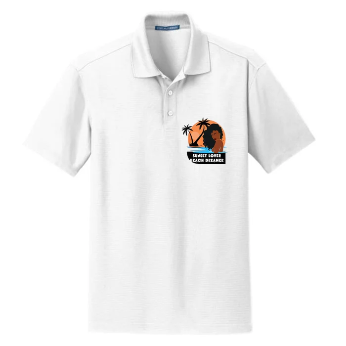 Sunset Lover Beach Dreamer Melanin Cute Dry Zone Grid Performance Polo