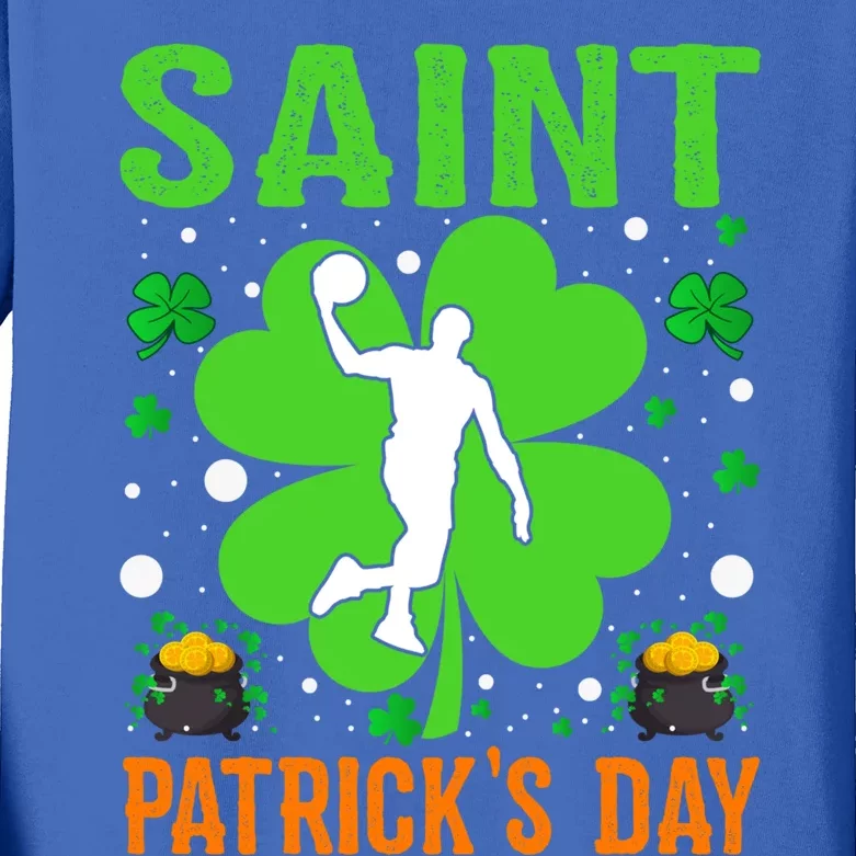 Shamrock Lucky Basketball Player St Patrick's Day Gift Kids Long Sleeve Shirt