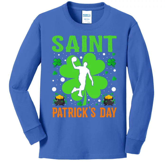 Shamrock Lucky Basketball Player St Patrick's Day Gift Kids Long Sleeve Shirt