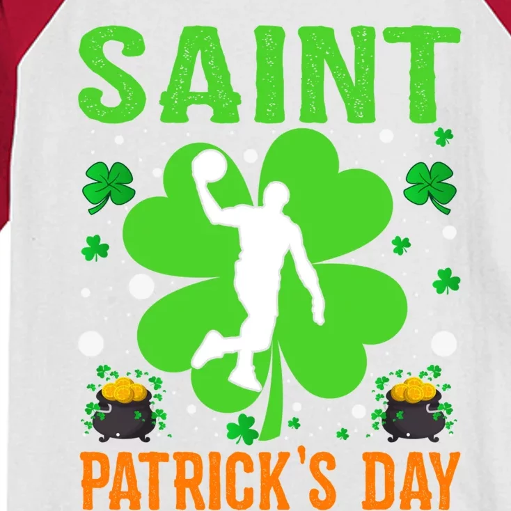 Shamrock Lucky Basketball Player St Patrick's Day Gift Kids Colorblock Raglan Jersey