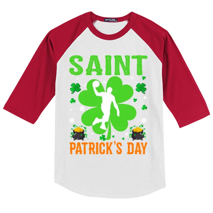 Shamrock Lucky Basketball Player St Patrick's Day Gift Kids Colorblock Raglan Jersey