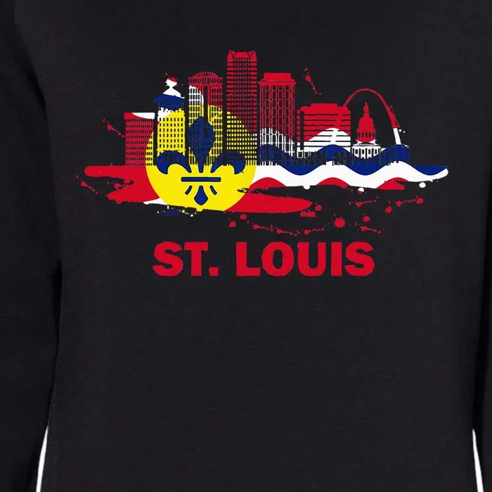 St. Louis City Flag Downtown Skyline St. Louis Skyline Womens California Wash Sweatshirt