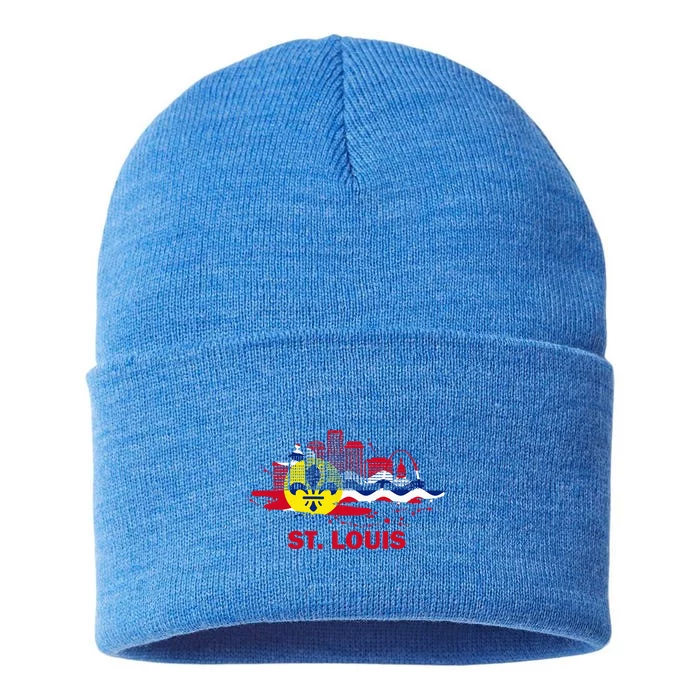 St. Louis City Flag Downtown Skyline St. Louis Skyline Sustainable Knit Beanie