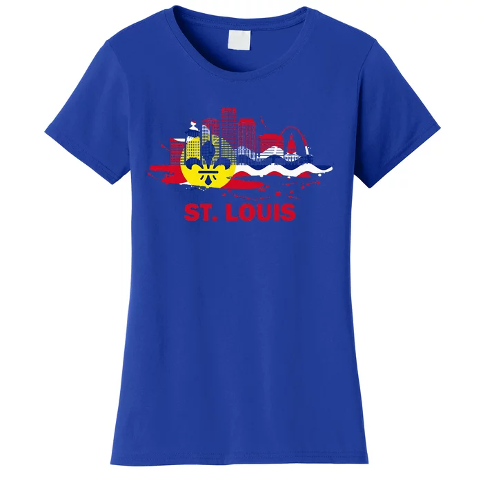 St. Louis City Flag Downtown Skyline St. Louis Skyline Women's T-Shirt