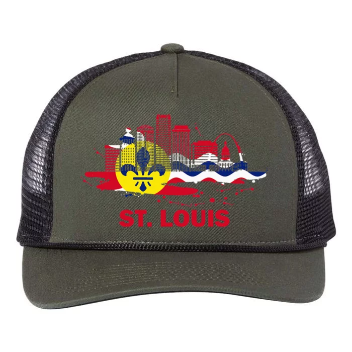 St. Louis City Flag Downtown Skyline St. Louis Skyline Retro Rope Trucker Hat Cap